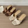 Neue Retro-Geflochtene Open-Toe-Keilabsatz-High Heels Damenmode Vielseitige Oberbekleidung mit Rock Einwort Coole Hausschuhe