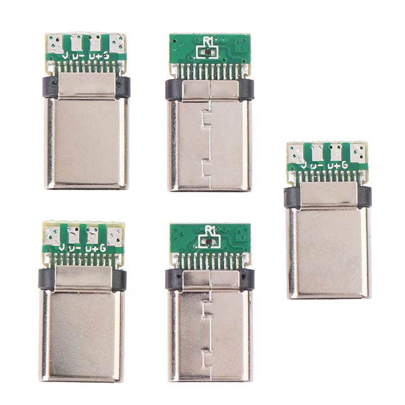 High Quality 5pcs Usb 3.1 Type C Male Diy Solder Plug Connector Socket Attached Pc Board for Electronic Equipment Repair & Ma