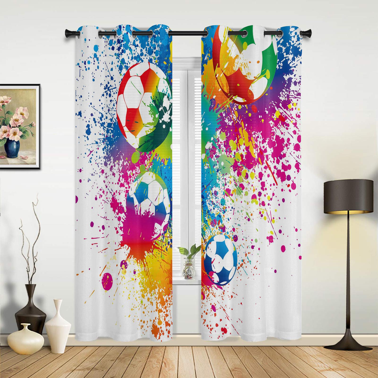 

Футбольные мячи Футбольный дизайн Синие шторы Обработка окон Шторы на окнах для гостиной Спальня Детская комната Домашний декор Small W50H60(CM)x2&Grommet Top