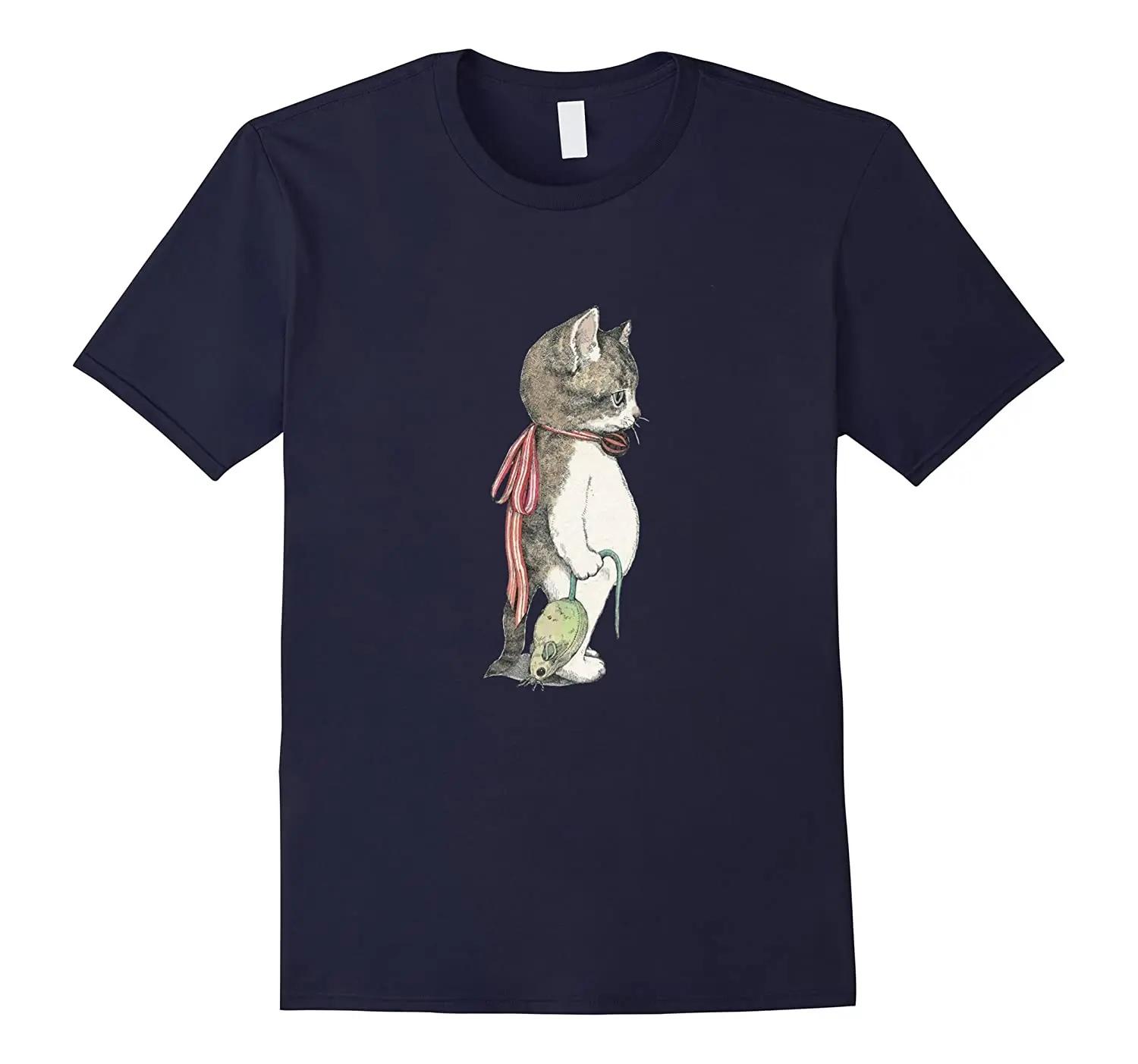 Cute Cat Holding Mouse Graphic Cotton TShirt Unisexs Short Sleeve ONeck Tee S