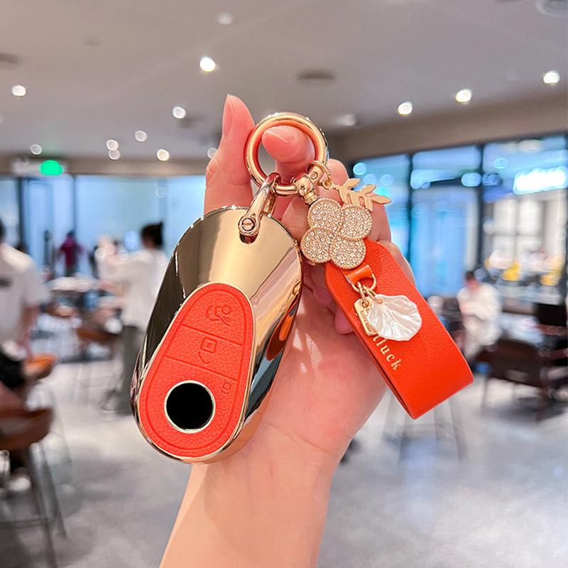 TPU Leather Car Key Case Remote Cover Shell Holder Keychain for Mercedes Benz A B C E S Class S400L CLA CLS GLC GLE GLS EQE EQS