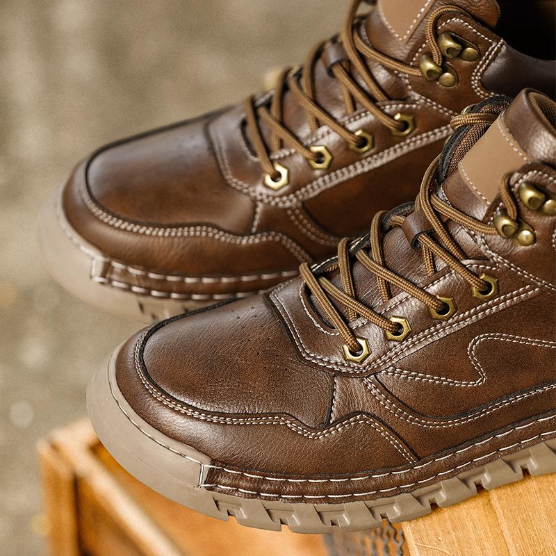 Men's High-top Casual Leather Shoes Handmade Plush Shoes Casual Shoes Autumn and Winter Plus Size 39-47
