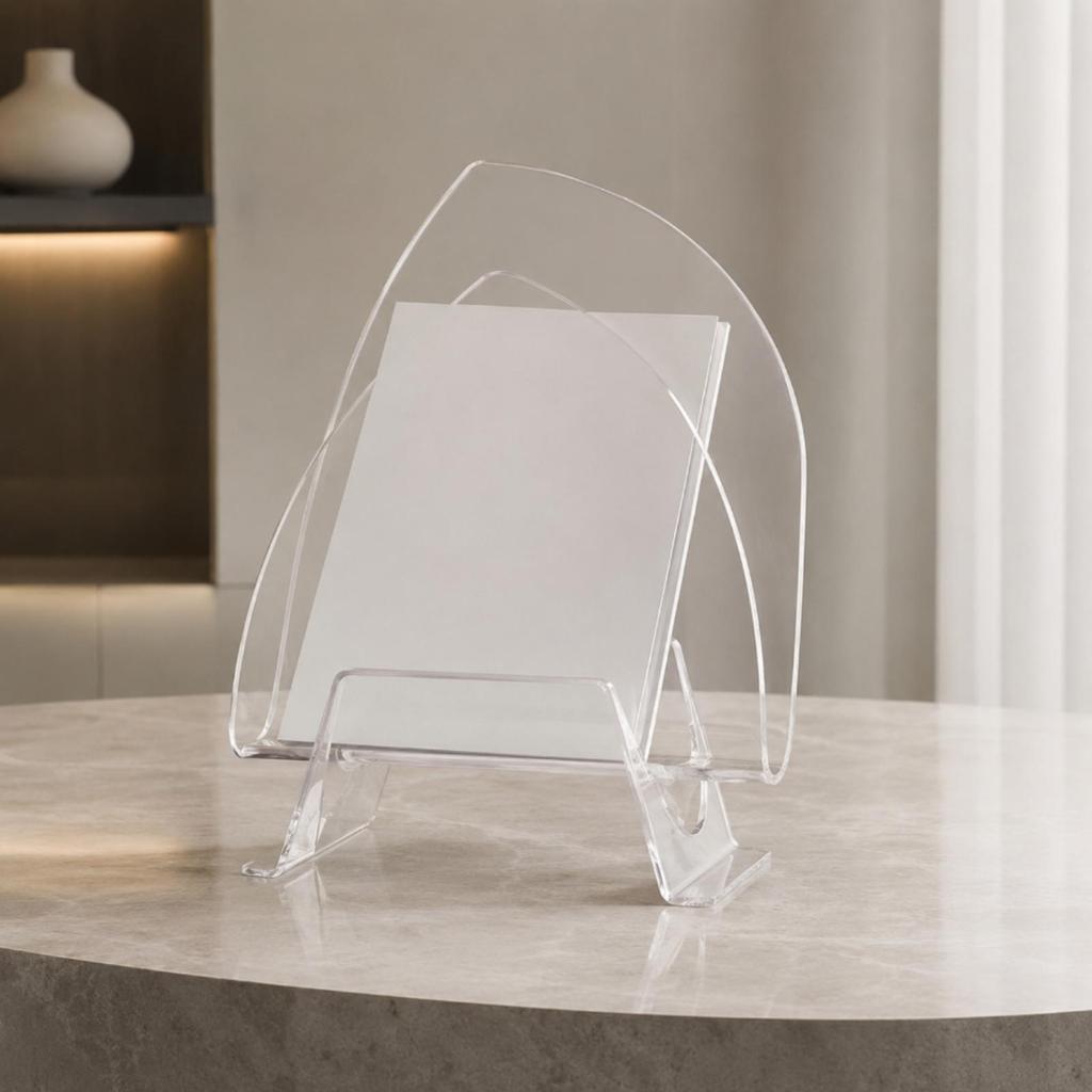 Acrylic and Metal Magazine Rack Transparent Freestanding Desktop Book Holder Sturdy