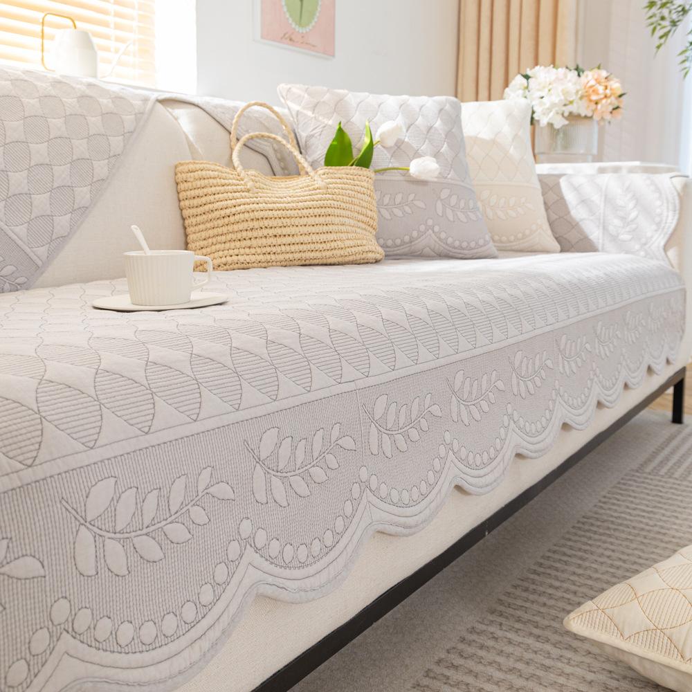Embroidered Cotton Sofa Cushion Fabric Non-Slip Cushion Four Seasons Universal New Cotton Pastoral Leather Sofa Cover Cover Cloth