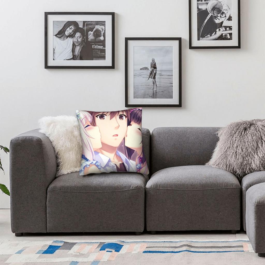 Super Kawaii Game Nekopara Chocola Vanilla Pillow Case Square Pillow Cover Funny Cushion Cover For Living Room Chair