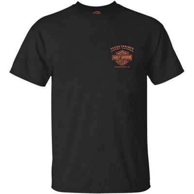 T-shirt en coton à manches courtes et col rond pour homme Harley-Davidson - Motif Aigle Piston - Noir