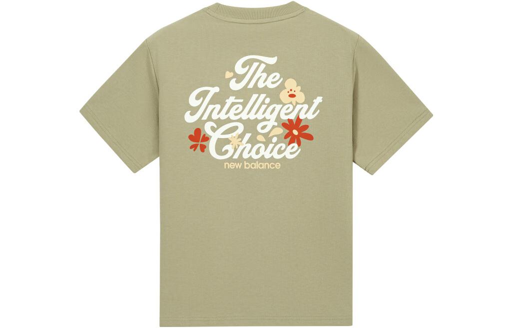 New Balance T Shirts Women s Olive Green Crew Neck Moderate Straight Fit AWT32321-FUG XS