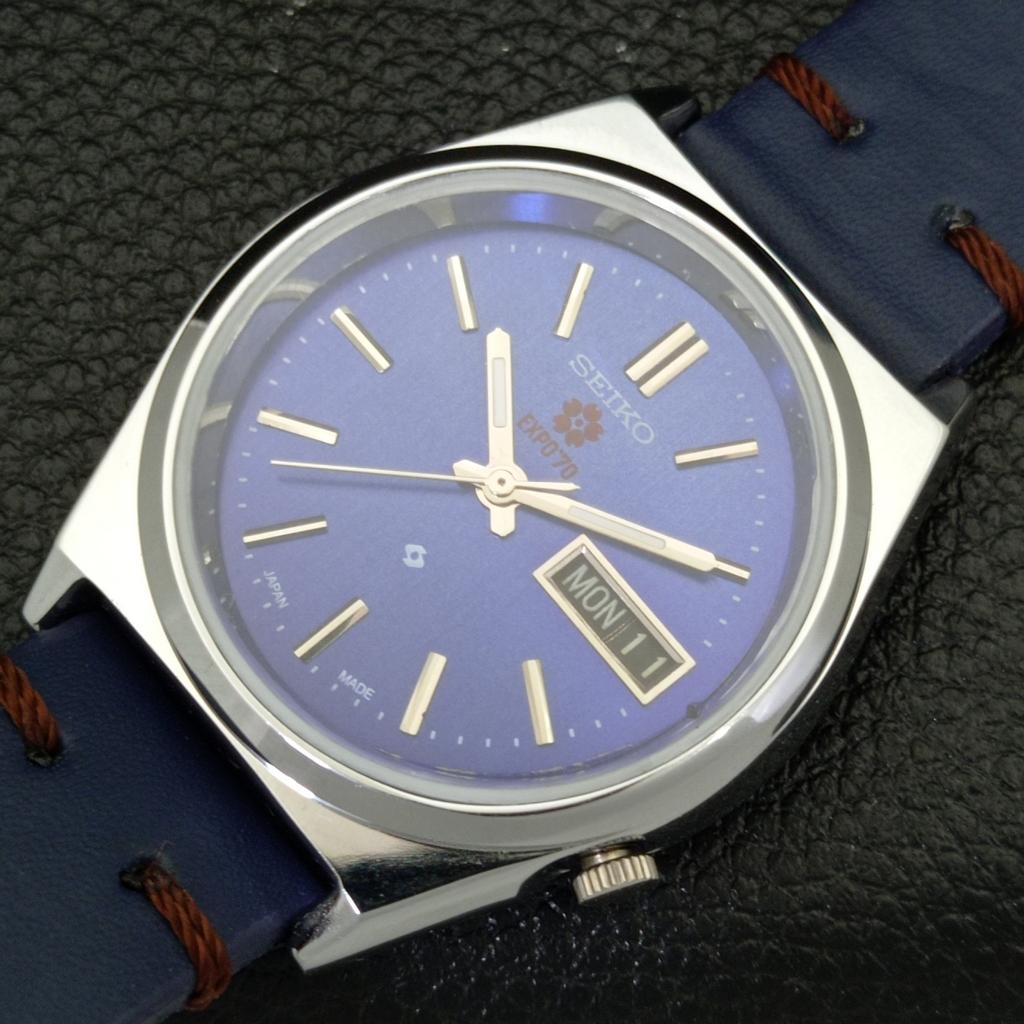 REFURBISHED VINTAGE SEIKO EXPO 70 AUTOMATIC JAPAN MENS BLUE DIAL WATCH a433574-2 R117-a433574