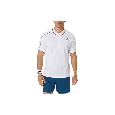 Colorblock Gestreiftes Kurzarm-Poloshirt mit halber Knopfleiste Herren Tops Weiß 2041A287-100