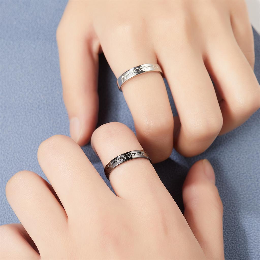 S Love Heart Heartbeat Couple Open Rings For Women Men Lover Black Copper Color Engagement Wedding Rings Valentines Day Gifts