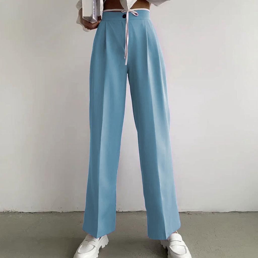 Women's Spring Summer Autumn Solid Color Suit Pants Elastic Waist Casual Pants