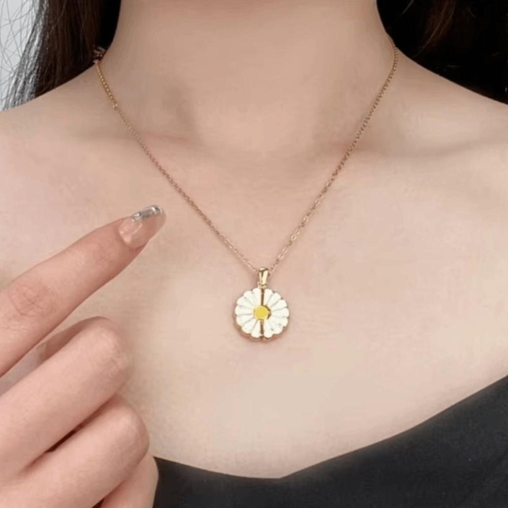 Handmade Glaze Oil Chrysanthemum Pendant Layered Chain Daisy Necklace Jewelry Accessories
