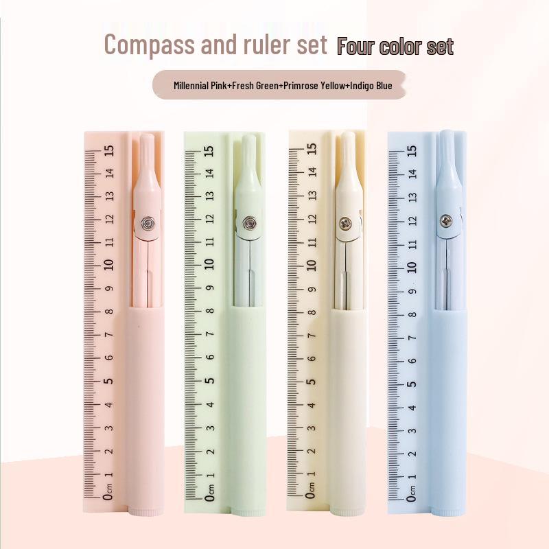 Multifunctional Three-in-One Compass, Ruler & Pencil Set for Students