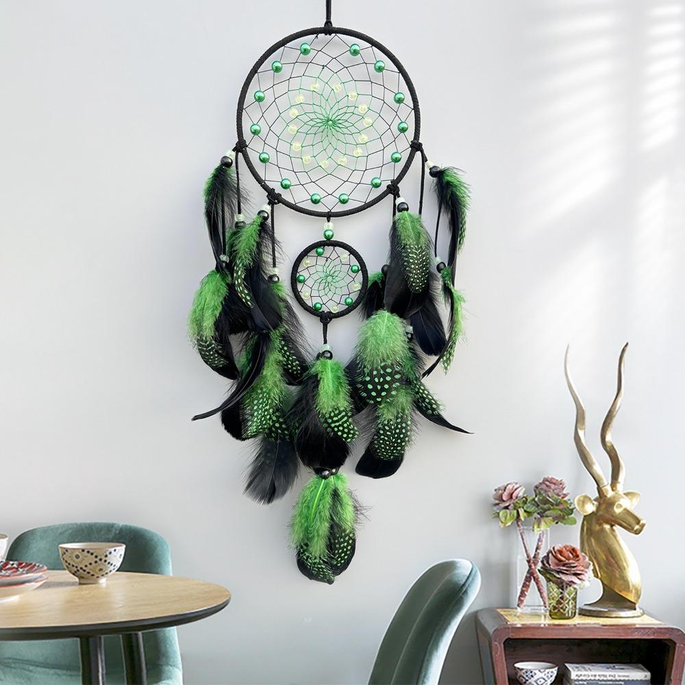 Handgewebter leuchtender Perlen-Traumfänger Buntes Feder-Wandbehang Feder-Windspiel Geschenk