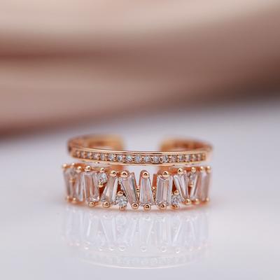 Luxury  Rose Gold Opening Rings For Woman  New Gothic Finger Natural Zircon Ring Party Jewelry Girl'S Student Gift