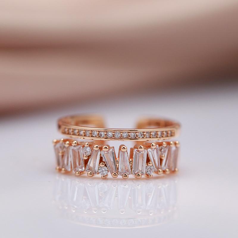 Luxury  Rose Gold Opening Rings For Woman  New Gothic Finger Natural Zircon Ring Party Jewelry Girl'S Student Gift
