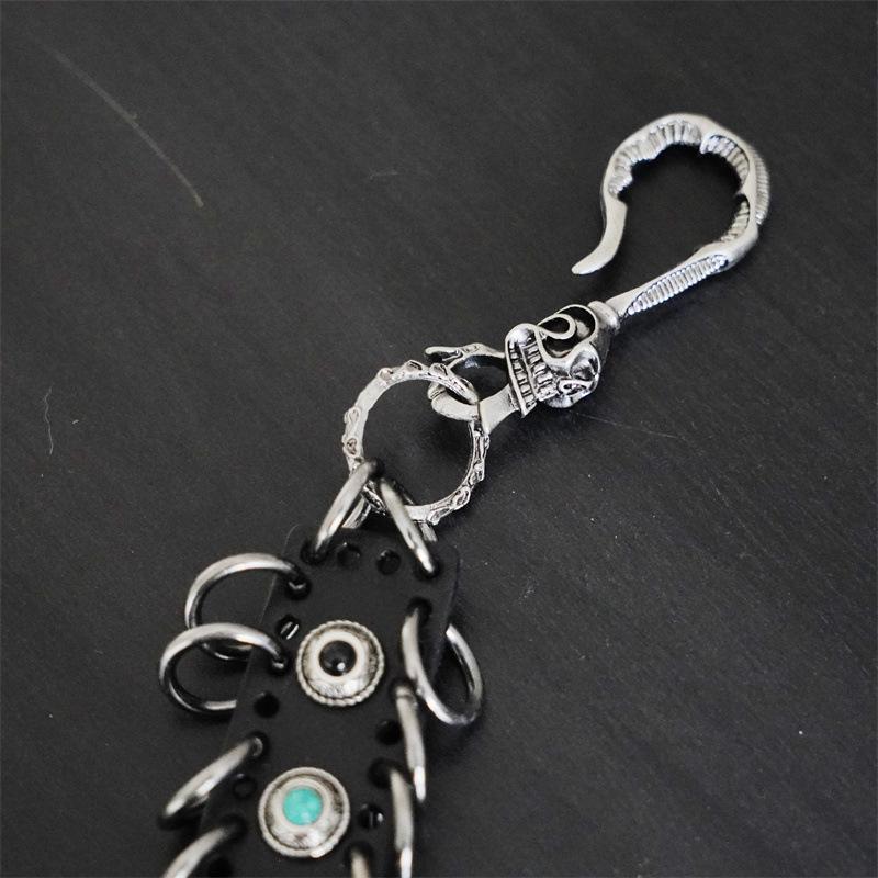 Men's Hip Hop Skull Metal Turquoise Wallet Chain with Decorative Cowhide Accent