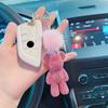 Bear Car Cute Keychain With Fur And Diamond Fashionable Key Ring Bag Pendant