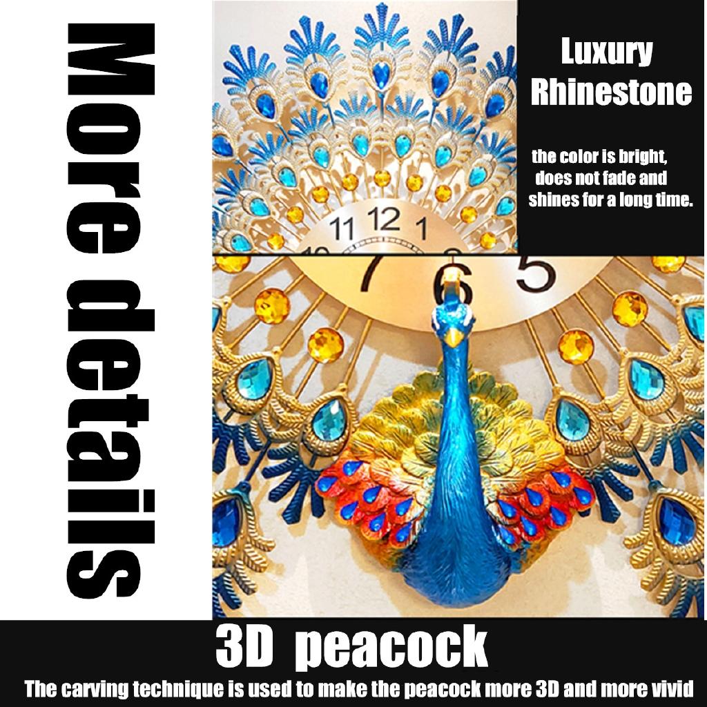 

3D Золотые Бриллиантовые Настенные Часы Павлин Металлические Часы Бесшумные Цифровые Часы для Дома Гостиной Украшение Часы Поделки Орнаменты Подарок