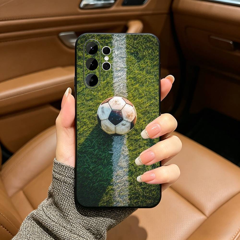 Football pattern Phone Case For Samsung S25,S24,S21,S22,,Plus S23,S30,Ultra,S20,Fe,Lite,Black Soft Silicone
