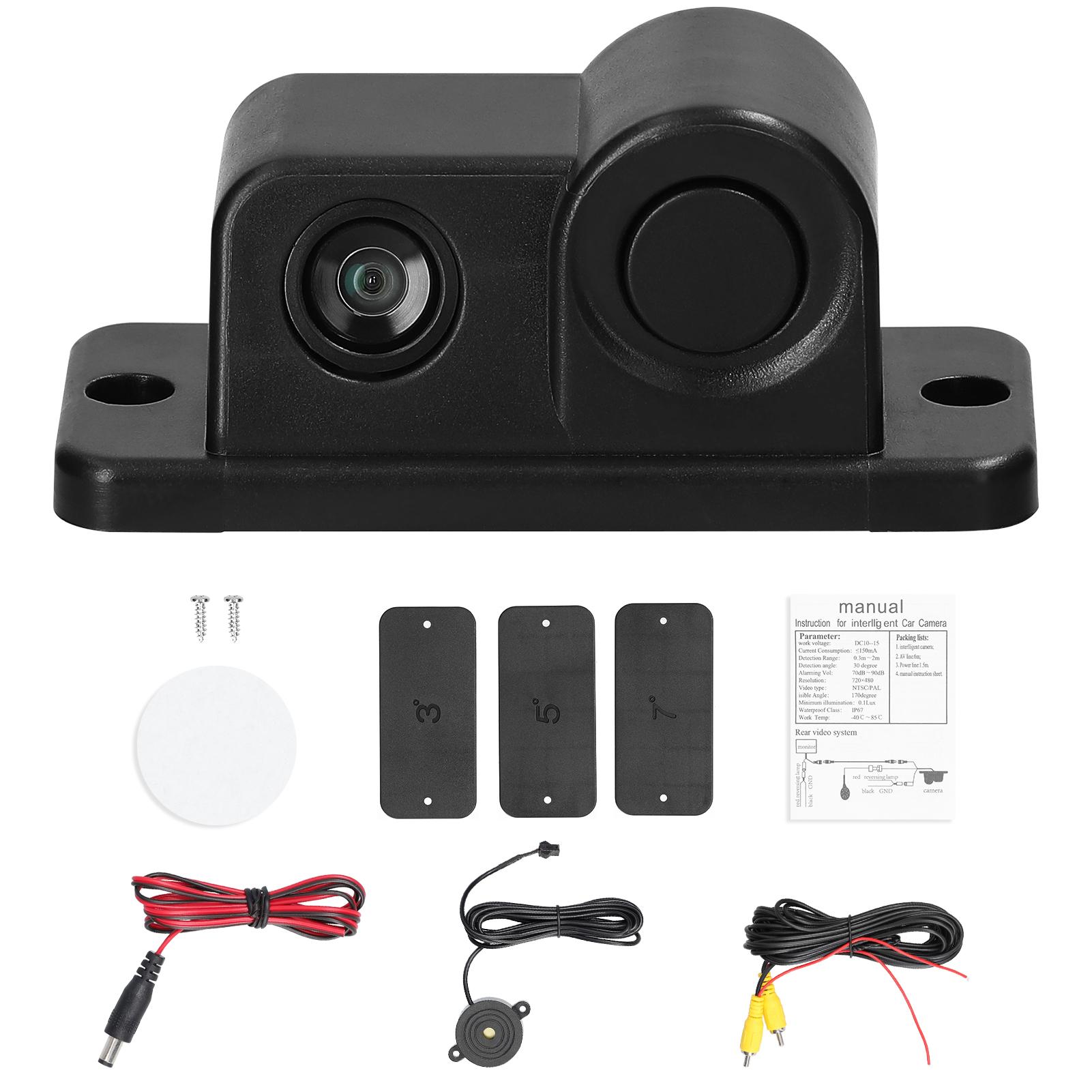 

3 в 1 Визуальный реверсивный радар Камера Водонепроницаемая видеокамера заднего вида Автомобильная резервная камера с 2 чёрный