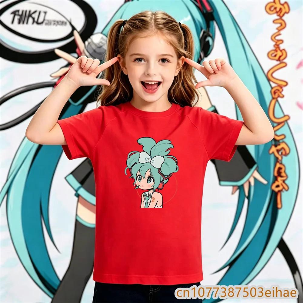 2026 Summer Hatsune Miku Y2K Retro Style Loose Printed ShortSleeved TShirt for Childrens Sporty Outfit