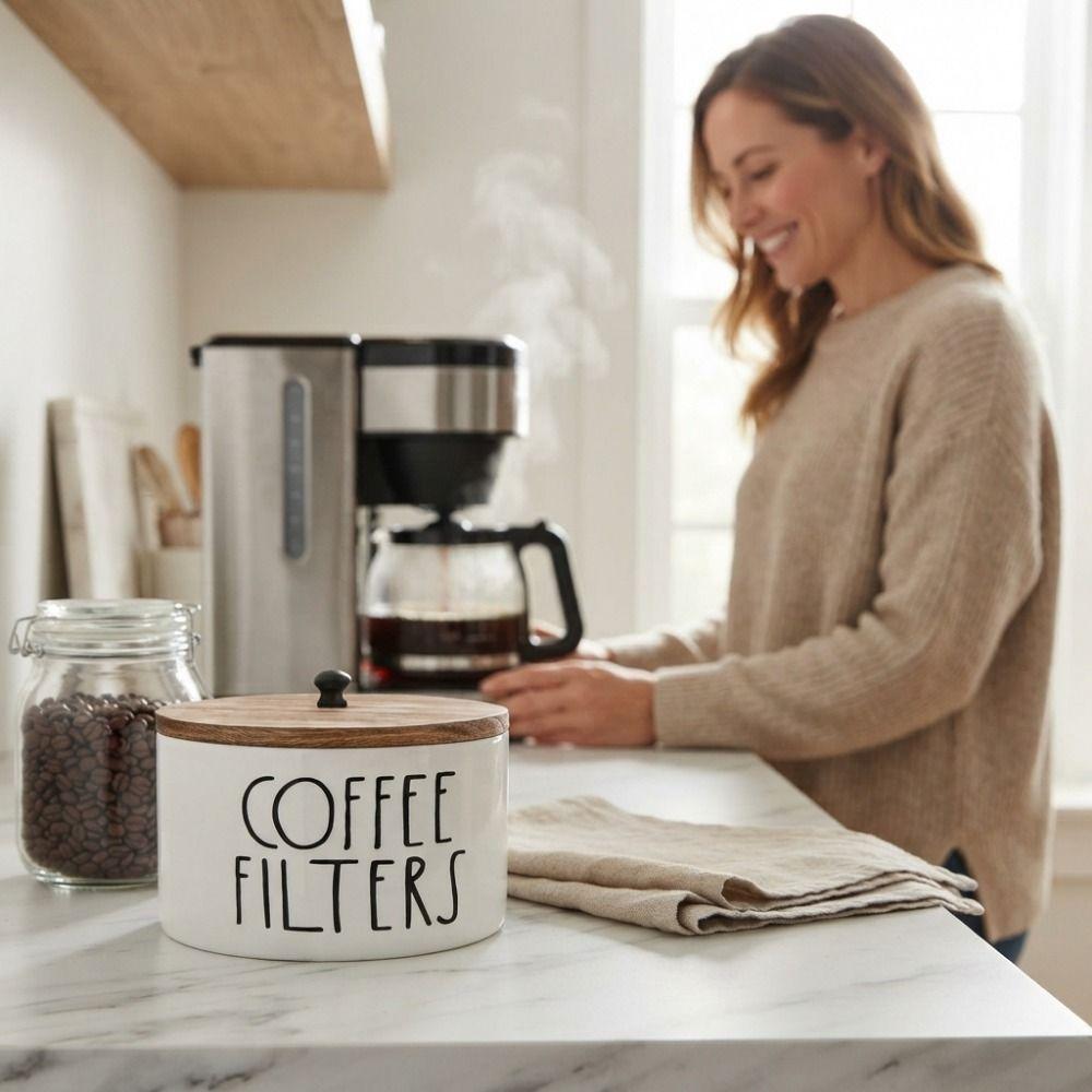 Round Coffee Filter Paper Storage Container Wooden Capsule Coffee Storage Box Camping