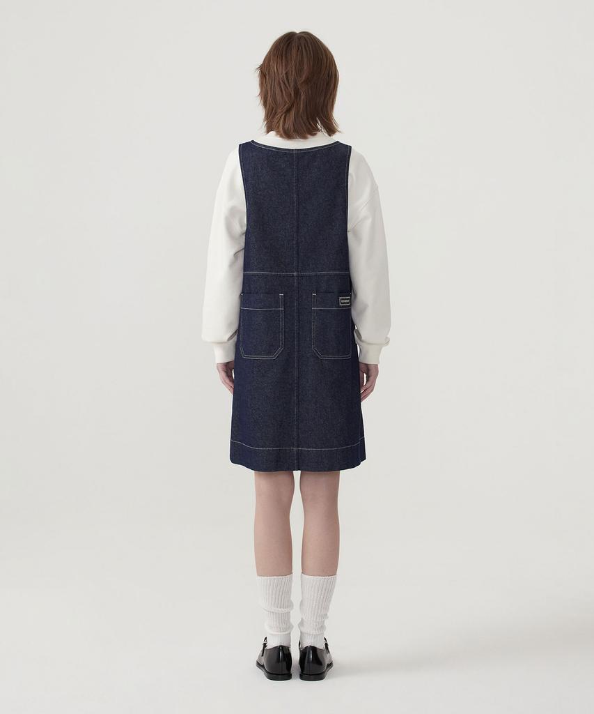 Covernat Woman Suspender Denim Dress Indigo