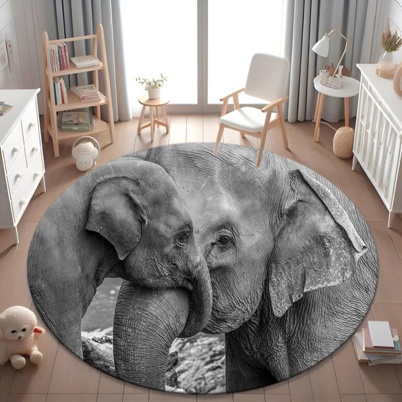 1Pc Elephant Circular Print Rug - Home Decoration Carpet For Living Room Bedroom Flooring Computer Chair Area Rug