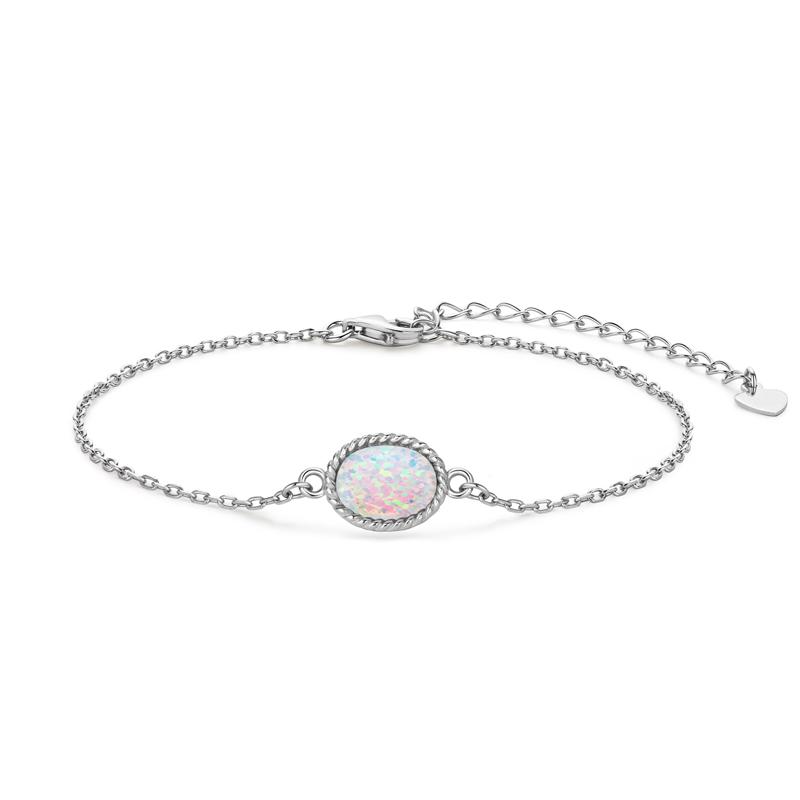 Free Shipping New 925 Sterling Silver 6x8mm Oval Artificial White Opal Trendy Wedding & Party Gift Bracelet High-Grade Gemstone 16.5cm+5cm