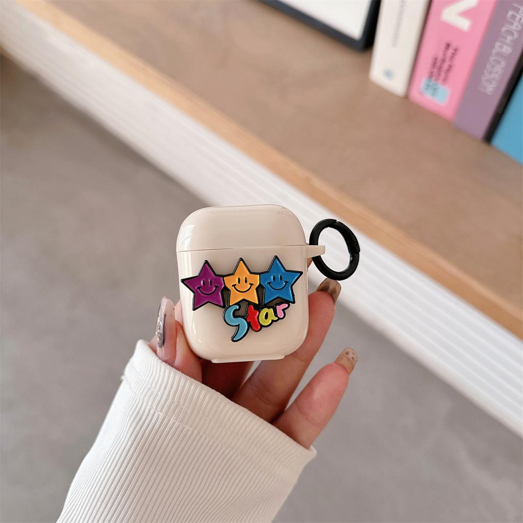 Ins Internet celebrity smiley face pentagram for AirPods pro earphone case cute apple 2 3 generation protective case female 1