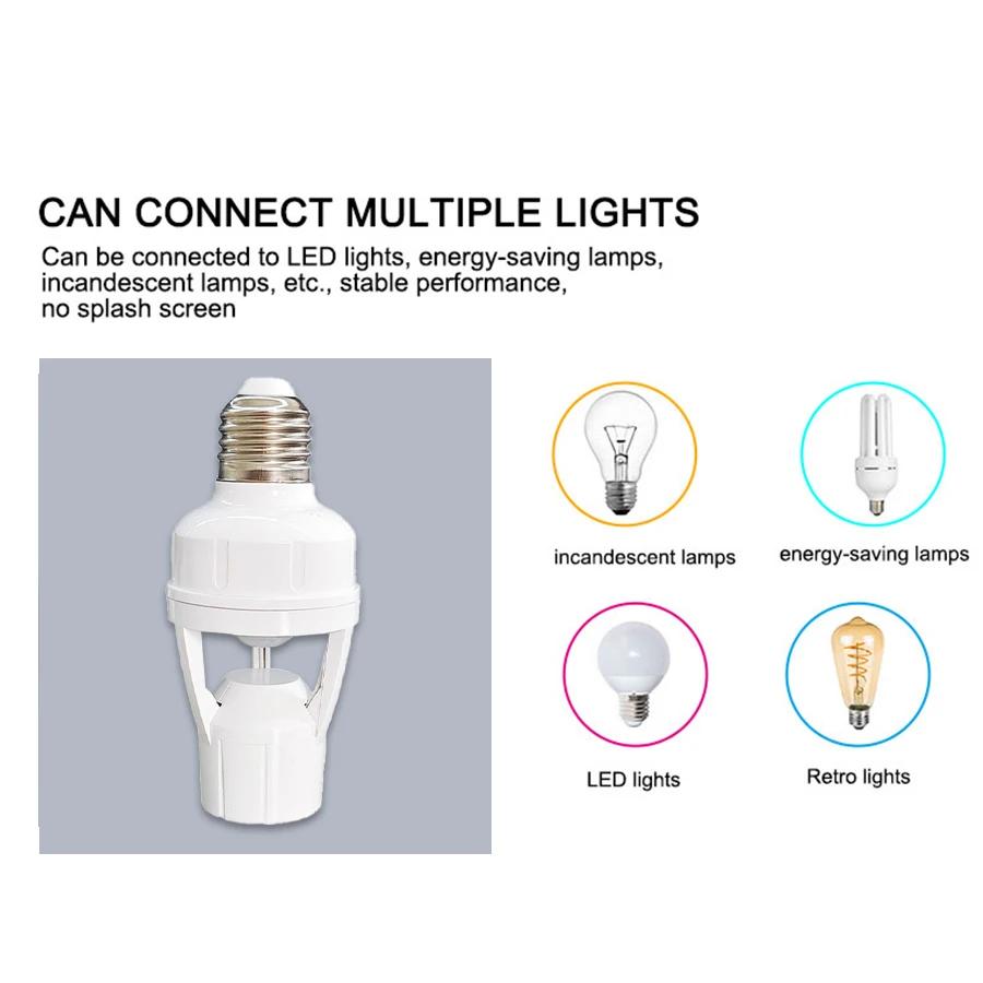 PIR Human Induction E27 Lamp Socket Base Motion Sensor E27 Bulb Holder Base Adapter Converter AC 85-265V Adjustable Delay Time