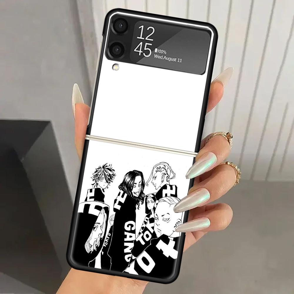 Tokyo Aevengers Black Anime Hard PC Phone Case For Samsung Galaxy Z Flip 7 6 5 4 3 Black ZFlip7 ZFlip6 Flip5 Flip4 Flip3 5G Prin
