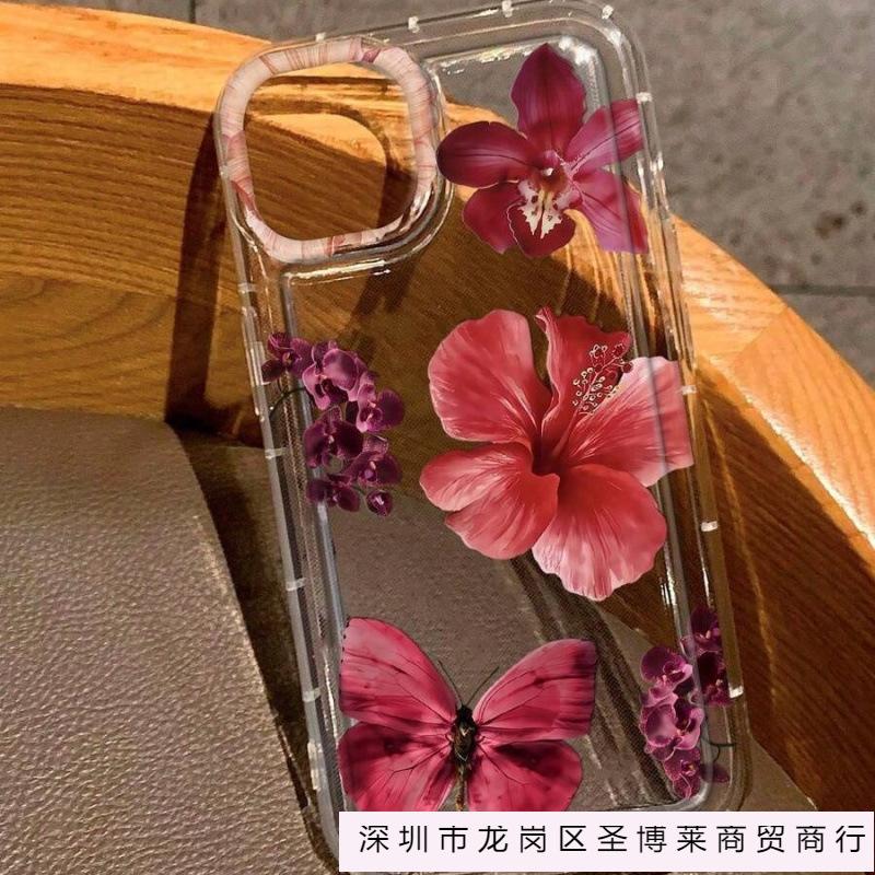 Butterfly safflower is suitable for iphone15 mobile phone case Apple 16promax beautiful 14plus airbag 13 transparent 12