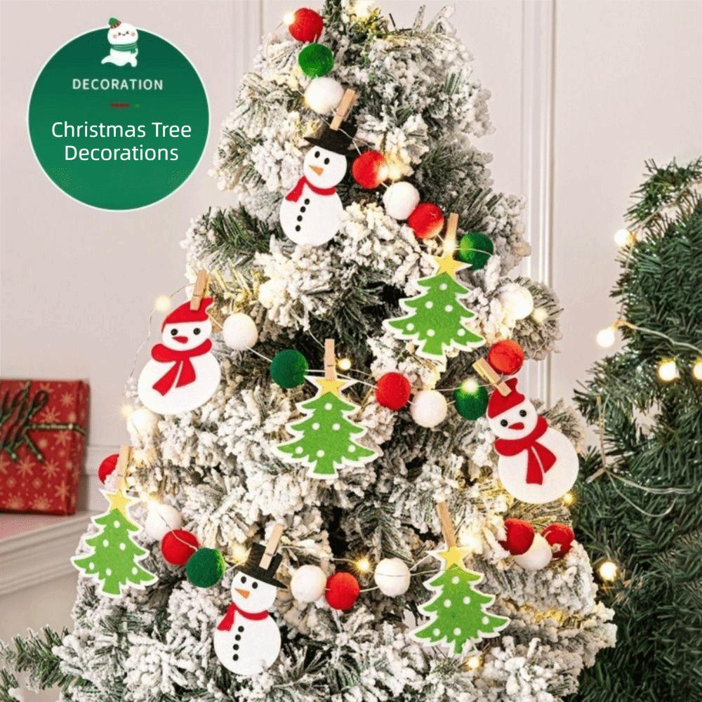 Festive Lights Felt Christmas Banner Decorated DIY Handmade Christmas Pendant Furry Balls LED String Light Home Room