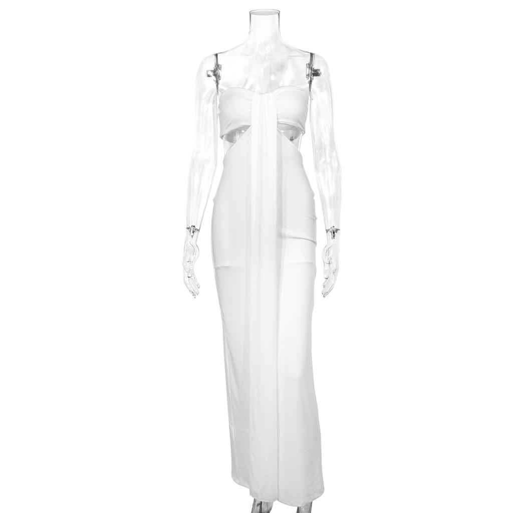 European and American style sexy one-word collar streamer dress popular hollow slim sleeveless night dress