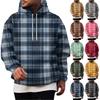 Men's Retro Plaid Print Hoodie with Single Pocket Casual Long Sleeve Pullover