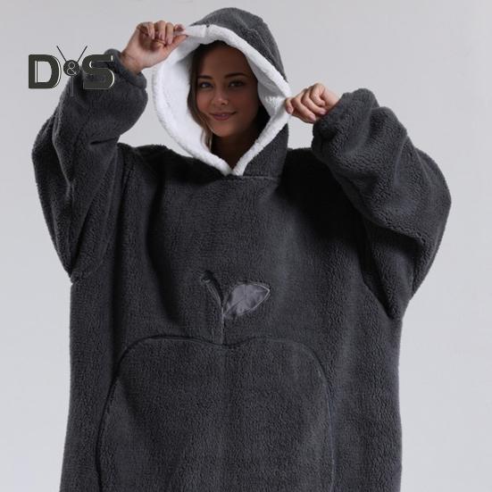 Winter Wearable Blanket Bathrobe with Big Pocket Thick Double-sided Fleece Loose Long Sleeves Pajamas Heat Retention Full Protection Home Lazy Sleeve