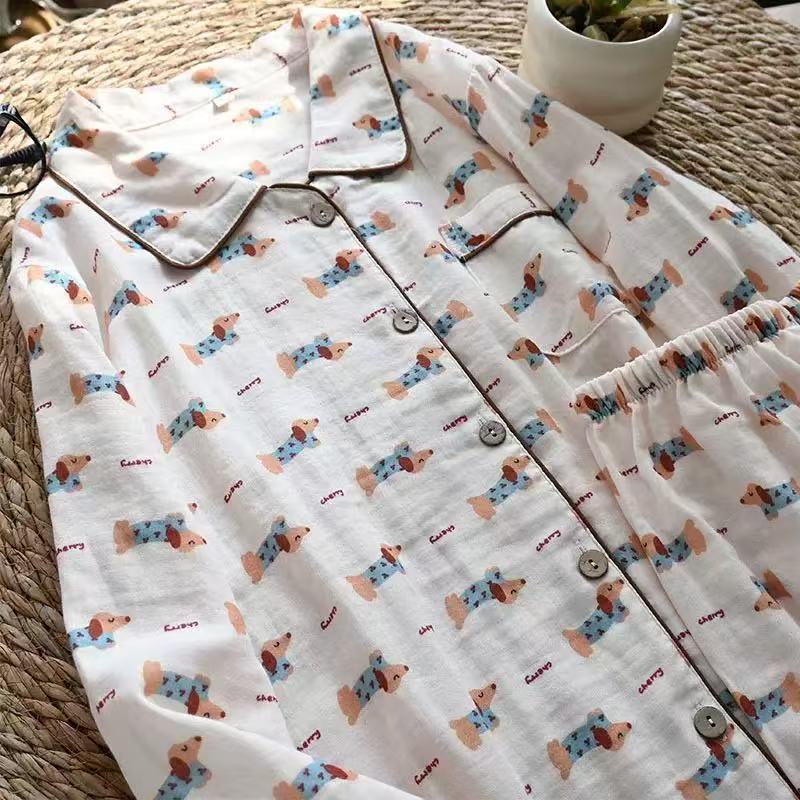 Class A Antibacterial Cotton Pajamas - Mother & Baby Pure Cotton Puppy Cartoon Homewear Set for Spring/Autumn