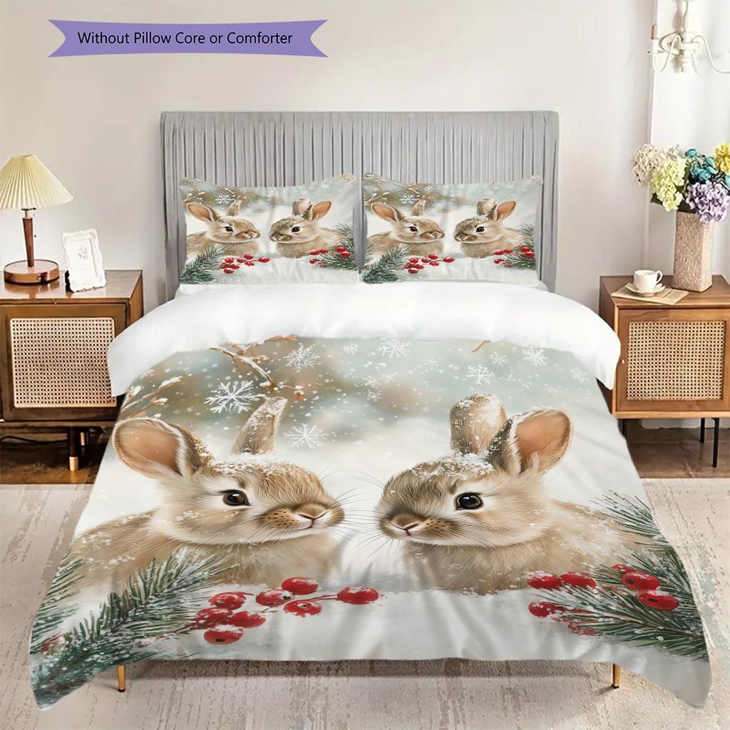 Rabbit Pattern Bedding Quilt Set Quilt Cover Pillowcase Home Decoration Birthday Gift (1 * duvet cover + 2 * pillowcase, without core)