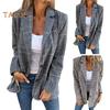 Dressjakke for kvinner Lapel Langermet Houndstooth Print Single-Breasted Cardigan Style Dressjakke med klafflommer Løs passform Business Yttertøy