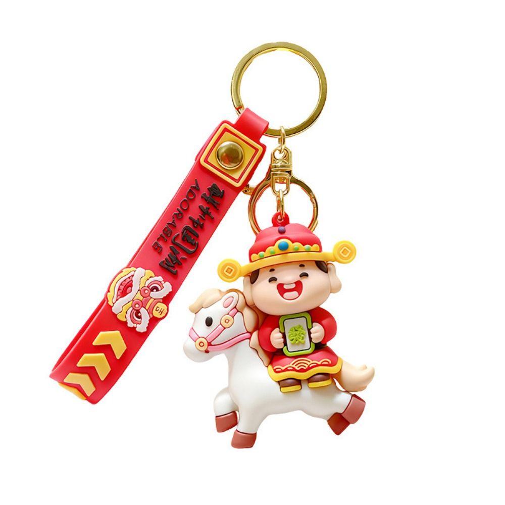 Little God of Wealth Horse Year Keychain Cute New Year Keyring  Girls' Schoolbag Pendant