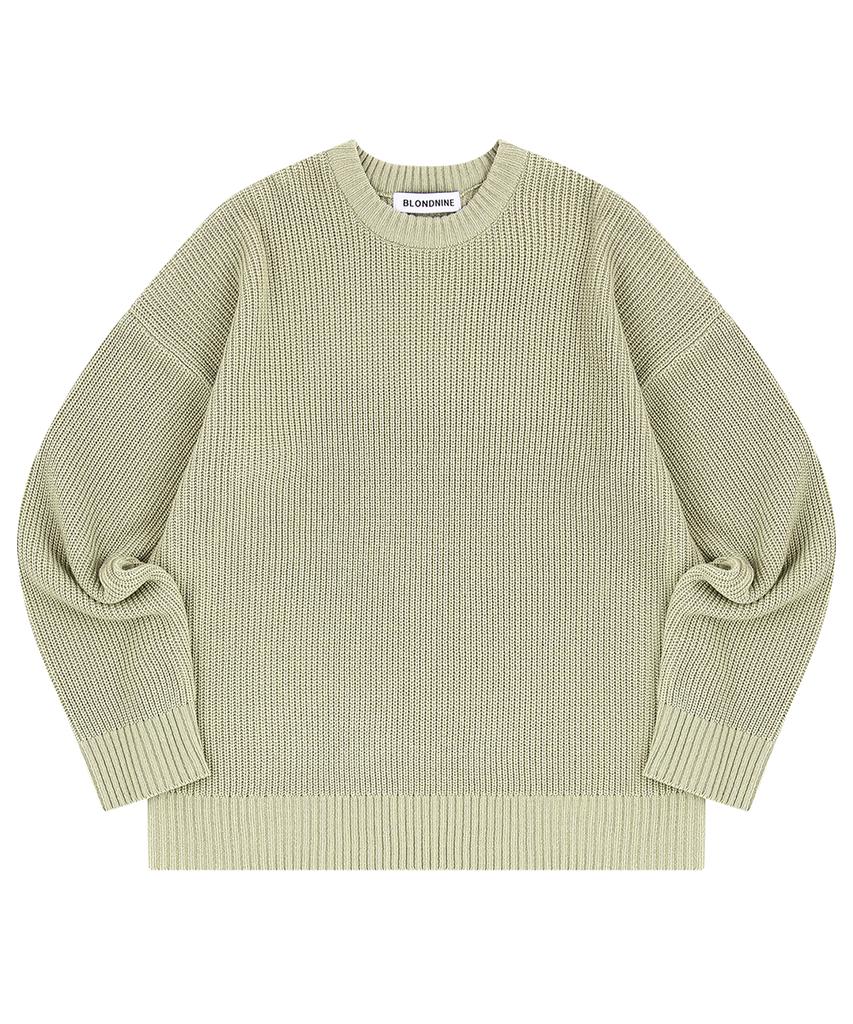 BLOND9 Crew Neck Rib Knit Sweater_Light Khaki