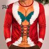 Creative Party Clothes Funny Christmas Shirt, Hilarious 3D Fake Corset Chest Print Crew Neck Shirt Pullover Top, Novelty Long Sleeve Festival Costume