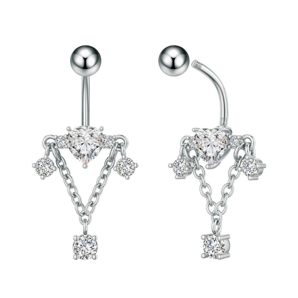 Elegant Gem Navel Piercing Copper Shiny Body Jewelry Round Crystal Ball Belly Button Rings Women