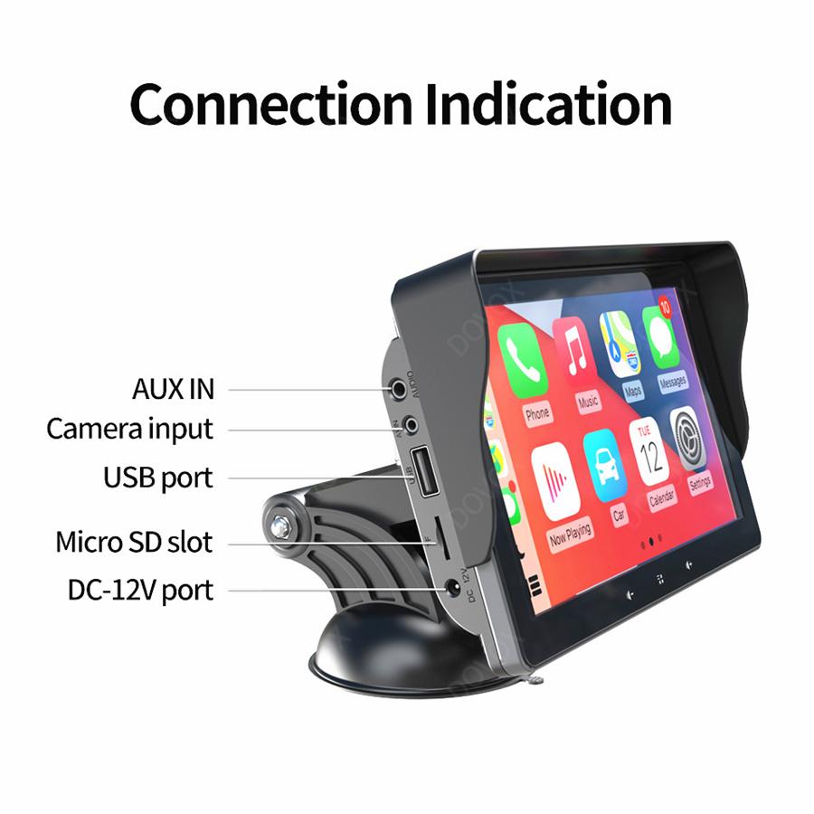 Universal 7" Screen + Camera For Wireless Carplay Android Auto Car Stereo Player