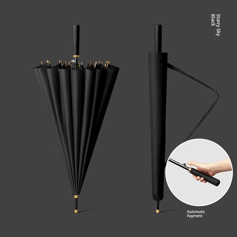 24-Rib Automatic Umbrella, Large Business Straight Umbrella, Double-Handle Factory-Printed Logo Advertising Long-Handle Umbrella