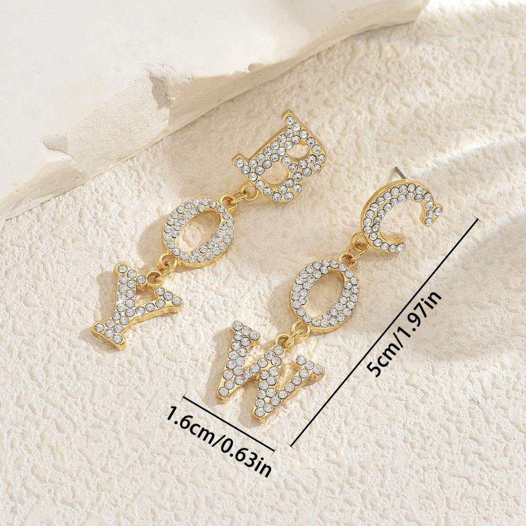 2025 New Style Earrings, Geometric English Letter Design Diamond Stud Earrings, Versatile Light Luxury Earrings