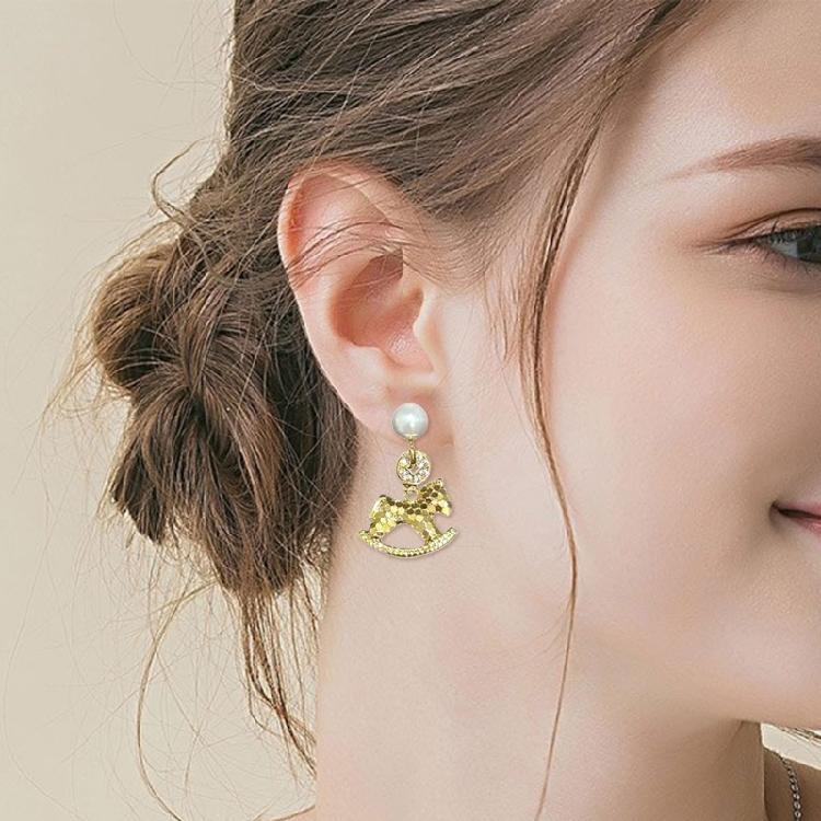 Unique Horse Theme Ear Studs Gold Finish and Stones Adorned for Parties Formal Event Elegant