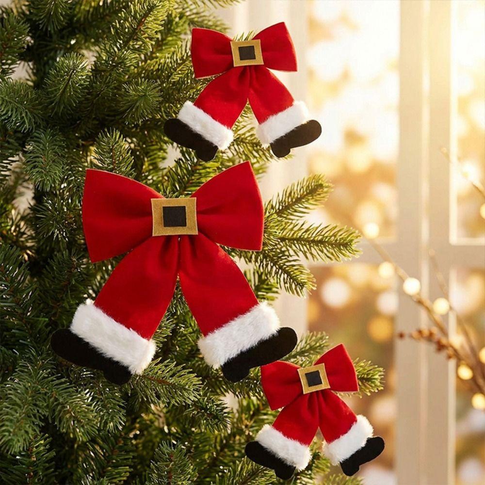 Red Christmas Bowknot Decoration Belt Bowknot Christmas Bow Pendant  Home Decoration
